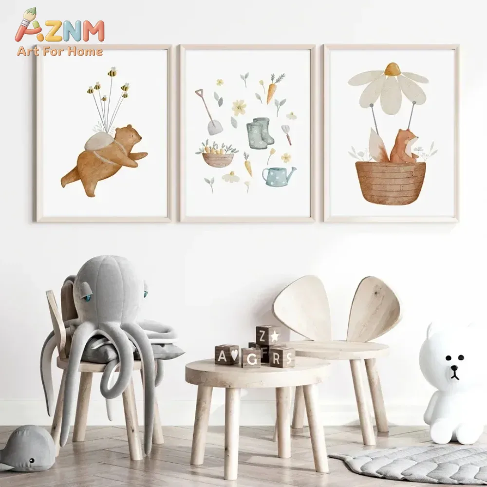 AZNM Watercolor Bear Fox Anima - đánh giá và giá Baby Nursery Frames