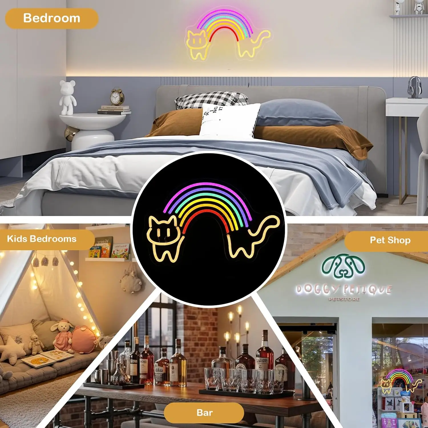 Rainbow Cat Neon Sign Cute Cat - đánh giá và giá Baby Nursery Wall Lights