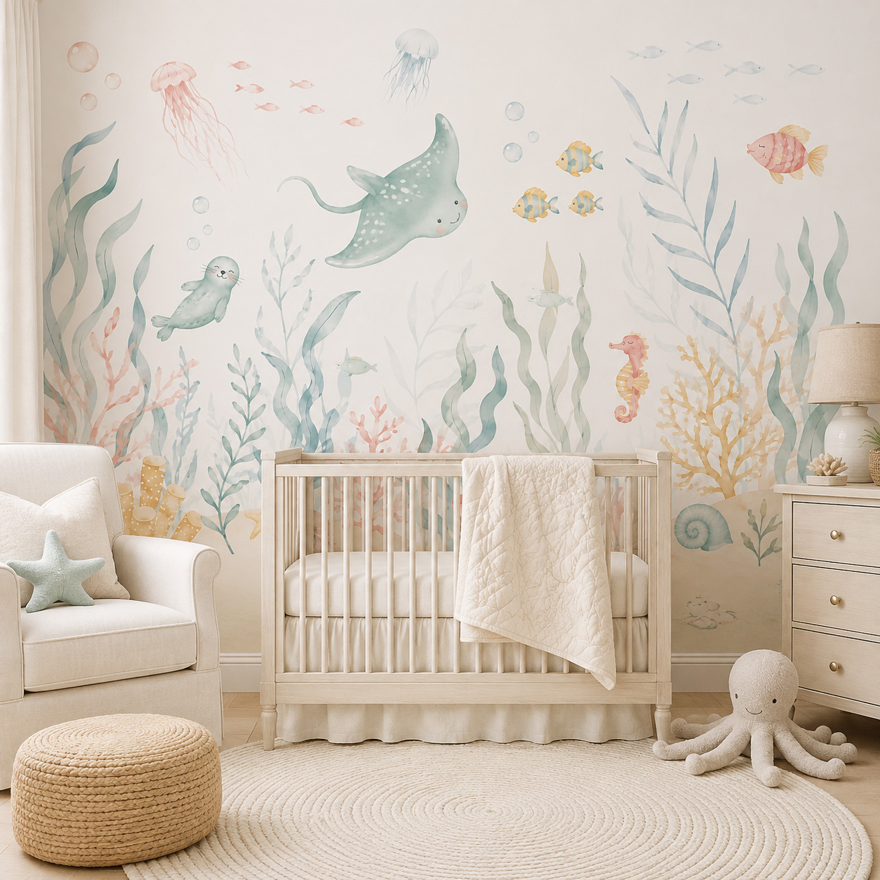 Ocean Animals Self Adhesive Wa - đánh giá và giá Baby Nursery Peel And Stick Wallpaper