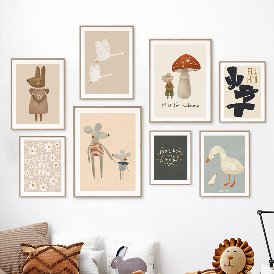 Boho Cartoon Rabbit Mouse Goos - đánh giá và giá Baby Nursery Frames